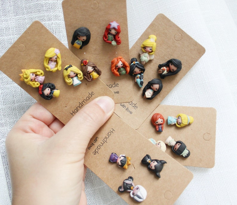 studs earrings, polymerclay studs, doll studs, cute earrings, nice earrings, nice studs,gift for her, gift for daughter, fairy tales gift image 1