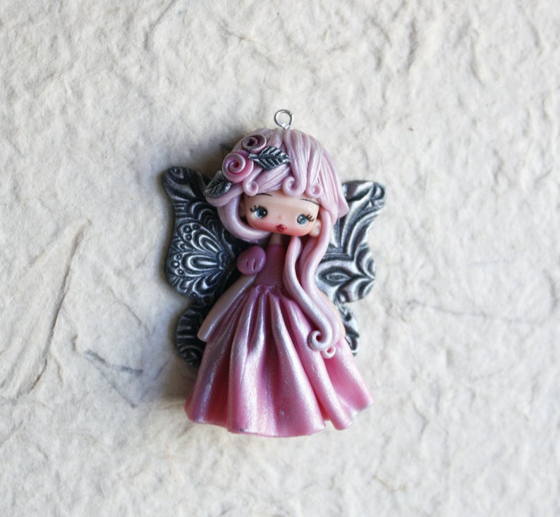 polymer clay necklace, polymer clay doll pendant, handmade jewelry for girls, gift for her, fairy pendant, doll necklace, cartoons necklace image 2