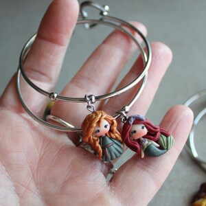 disney's princess bangle, polymerclay dolls, stainless steel bracelet, kawaii disney doll, clay chibi, figurine image 5