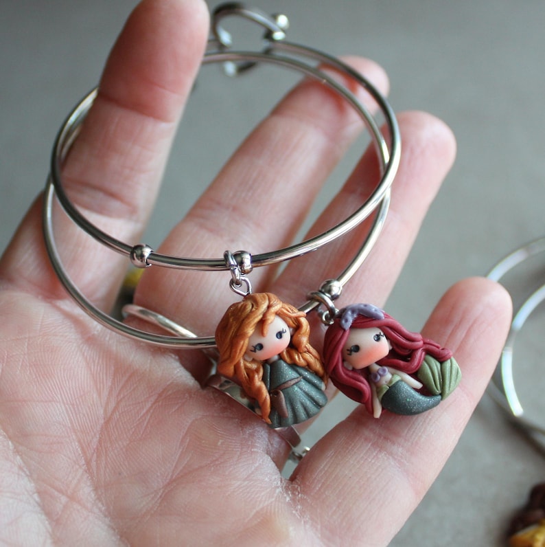 disney's princess bangle, polymerclay dolls, stainless steel bracelet, kawaii disney doll, clay chibi, figurine image 5