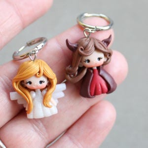 angel and devil earrings, dangle earrings, polymerclay dangle, cute earrings,cute doll,nice dangle, kawaii dolls,clay dolls, clay earrings
