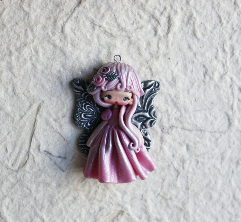 polymer clay necklace, polymer clay doll pendant, handmade jewelry for girls, gift for her, fairy pendant, doll necklace, cartoons necklace image 4