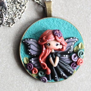 little fairy necklace- little doll handmade, polymerclay doll, stainless steel necklace with fairy in polymerclay