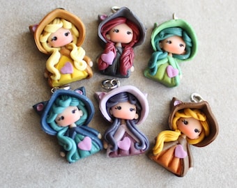 catdolls Charm for necklace, keychain, bracelet,favor-charm for bag, kawaii doll, clay doll, clay figures, clay  doll for bows