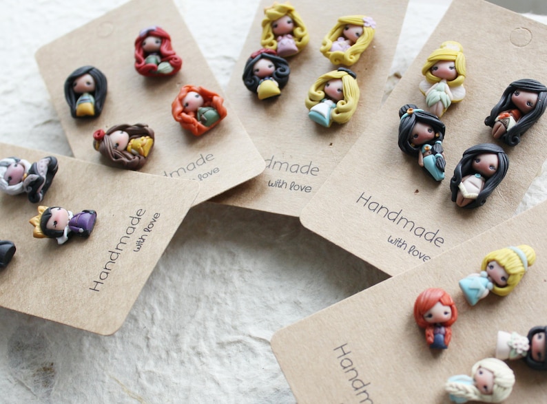 studs earrings, polymerclay studs, doll studs, cute earrings, nice earrings, nice studs,gift for her, gift for daughter, fairy tales gift image 4