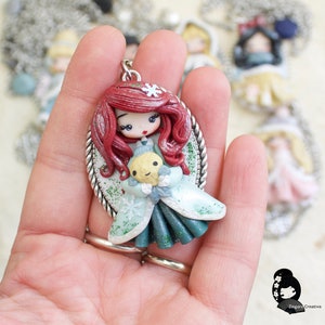 polymer clay necklace, polymer clay doll pendant, handmade jewelry for girls, gift for her, fairy pendant, doll necklace, cartoons necklace image 3