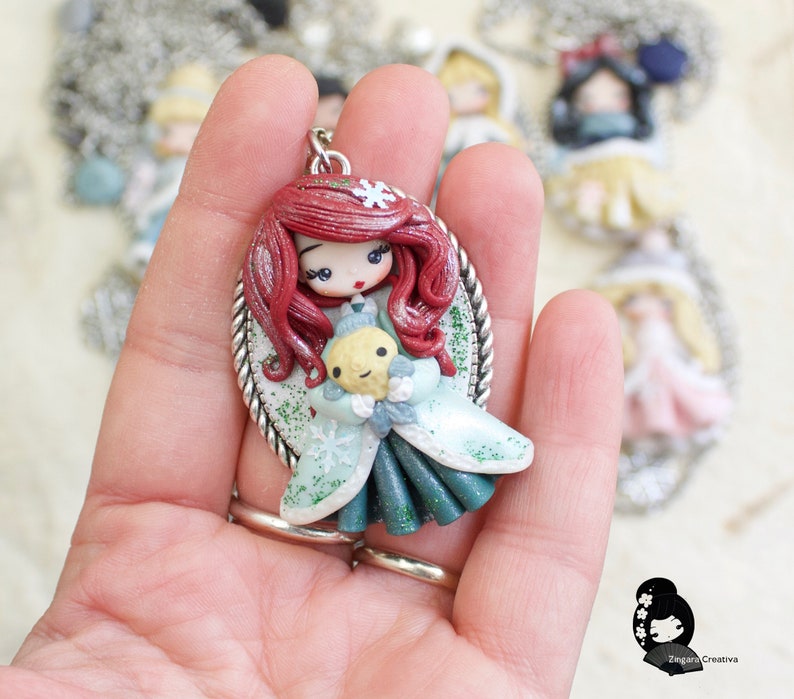 polymer clay necklace, polymer clay doll pendant, handmade jewelry for girls, gift for her, fairy pendant, doll necklace, cartoons necklace image 3