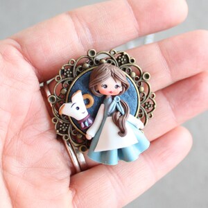 Belle Necklace, Hand-Sculpted Polymer Clay Chibi Figurine, Kawaii Pendant, Stainless Steel Chain, statement necklace image 3