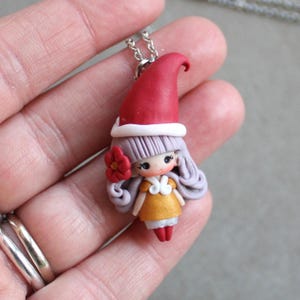 polymer clay necklace, memole doll pendant,gnome necklace, stainless steel, clay doll, cartoons necklace, zingara creativa
