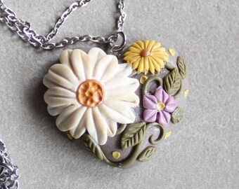 Clay Heart Necklace,boho Handmade Gift – romantic Jewelry – Valentine’s, Anniversary, Unique Artisan Pendant,heart pendant,zingara creativa