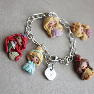 disney charms bracelet, princess doll, kawaii, princess charms, fimo doll,kawaii fimo princess, baby princess, disney doll, zingara creativa