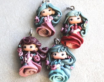 make your necklace, fairies Charm for keychain, bracelet- nymph kawaii doll, clay doll, clay figures, clay doll for bows, charm bag