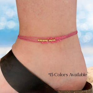 Colorful Gold Bead Anklet, adjustable, Multi-Strand Waterproof cord, boho Beach Anklet, 16 Colors, handmade