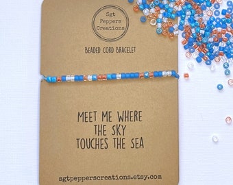 Seed Bead Bracelet | BLUE Orange White Turquoise beads | adjustable |  Waterproof Cord |  Beachy Bracelet | Summer Beach Jewelry | Handmade