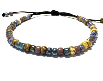 Bead Bracelet, Lavender Miyuki Picasso mix, Adjustable, glass Seed Bead Bracelet, stacking jewelry, handmade Boho Yoga Jewelry, Unisex Gift