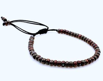Seed Bead Cord Bracelet | Dark RED | Miyuki Picasso 6/0 Glass Seed Beads | adjustable macramé knot | Boho Yoga Jewelry | Unisex Gift