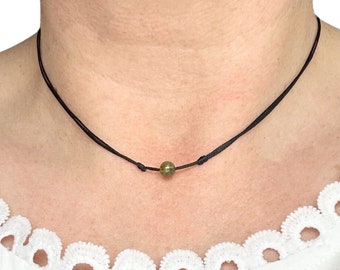 Peridot Choker Necklace | 6mm Peridot Gemstone Bead | adjustable length Cord Necklace | August Birthstone | Heart Chakra | gift