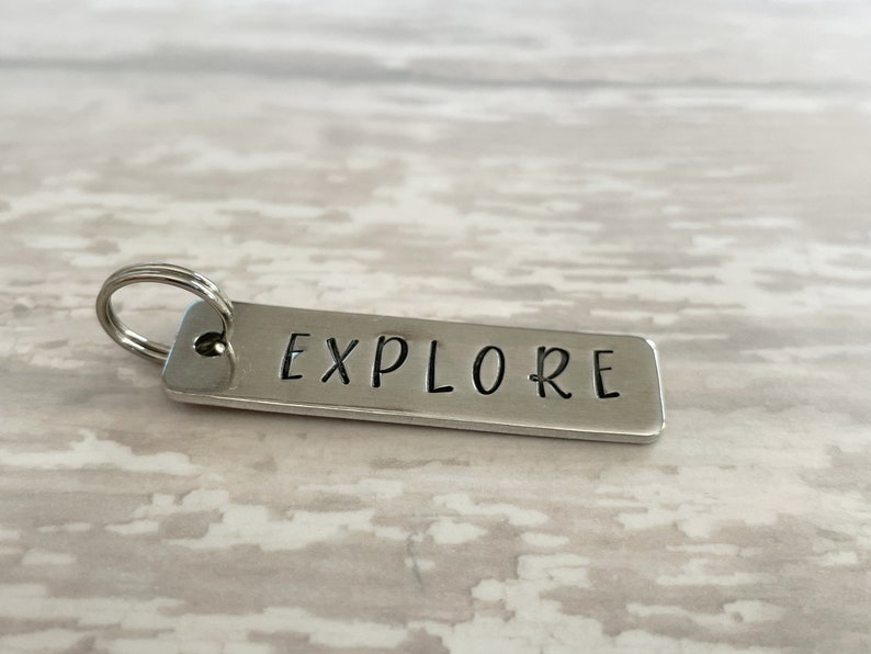 KEY CHAIN EXPLORE Hand Stamped Aluminum Tag Travel Accessories Bag