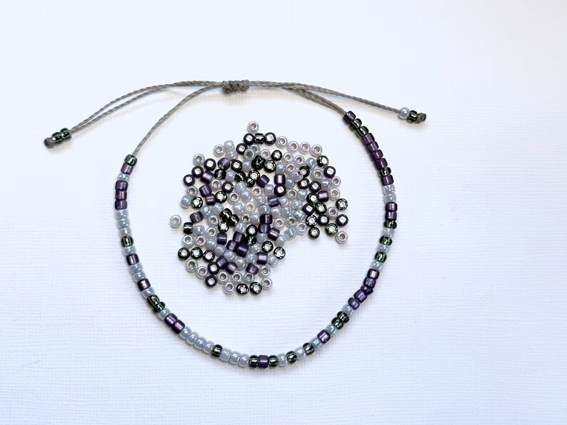 Seed Bead Bracelet Adjustable Knot Waterproof Cord Lilac Etsy