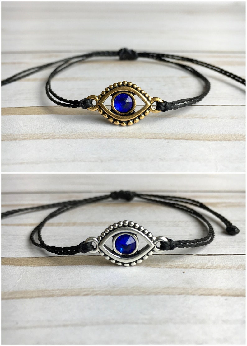Evil Eye Bracelet Blue Swarovski Crystal BLACK Polyester Etsy