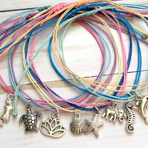 Charm Anklet, Ankle Bracelet, Adjustable Waterproof Cord, Turtle Mermaid Shell Elephant Lotus Star Fish Sand Dollar, Ocean Inspired Anklet image 2