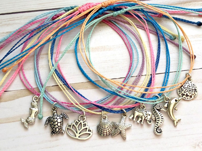 Charm Anklet, Ankle Bracelet, Adjustable Waterproof Cord, Turtle Mermaid Shell Elephant Lotus Star Fish Sand Dollar, Ocean Inspired Anklet image 2