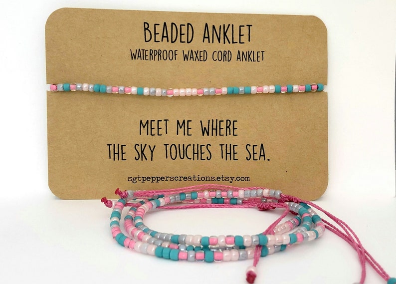 Bead Anklet Waterproof Ankle Bracelet PINK Rose Gray Etsy