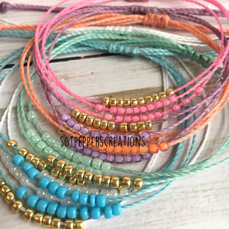 Bead Anklet, Waterproof Cord, Ankle Bracelet, Gold Seed Beads, Multi Strand, HIGH TIDES Good Vibes, Adjustable, Macramé Knot, 16 Colors image 4