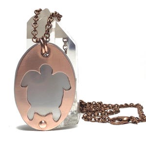 Hand Cut Copper Sea Turtle Pendant Necklace Copper - Copper Rolo chain, Handmade Jewelry