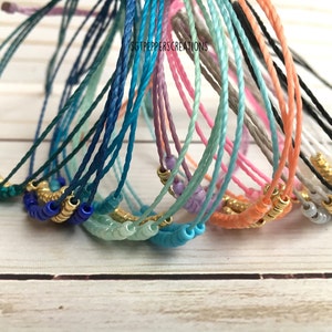 Bead Anklet, Waterproof Cord, Ankle Bracelet, Gold Seed Beads, Multi Strand, HIGH TIDES Good Vibes, Adjustable, Macramé Knot, 16 Colors image 6