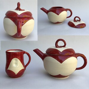Red & White Ceramic Tea Pot image 2