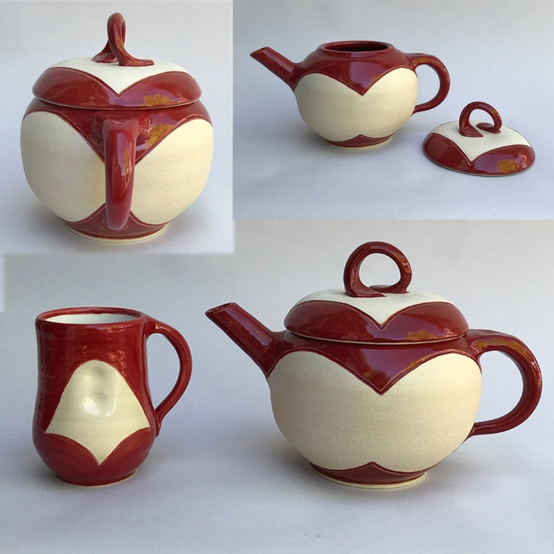 Red & White Ceramic Tea Pot image 2