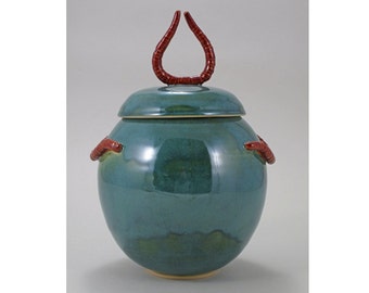 Peacock-Green Ceramic Lidded Jar