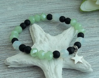 Bracelet Facet Glass Beads Star Green Black