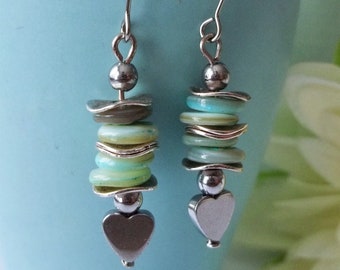 Earrings Hematite Heart Shell