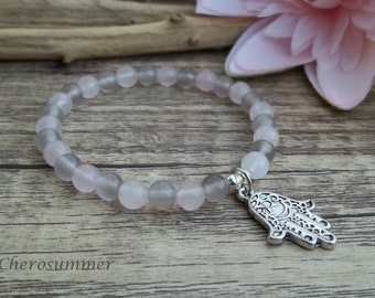 Gemstone Bracelet Rose Quartz Agate Hamsa