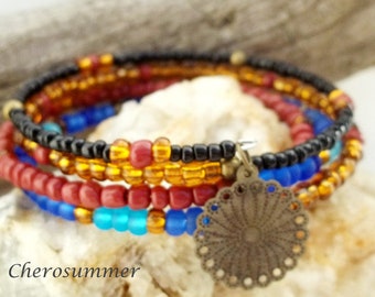 Spiral bracelet "bohemian" black blue crimson