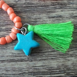 Süße Boho Kette Coral Orange mit Stern und Quaste Bild 5