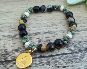 Edelstein Armband Buddha Achat Keramik