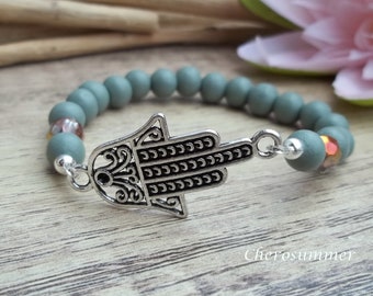 Hamsa Armband Holz grün