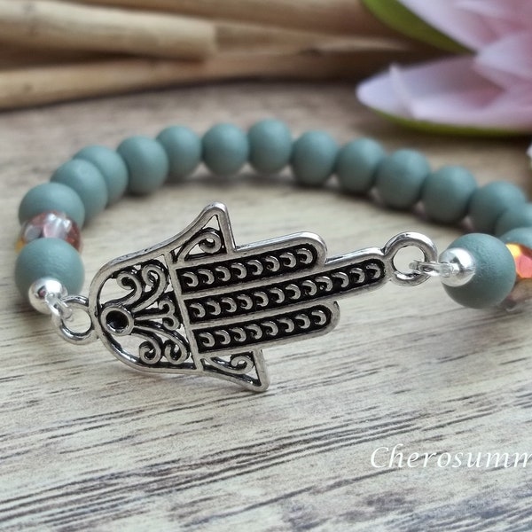 Hamsa Armband Holz grün