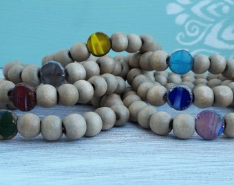 Boho Holzperlenarmband Glas schlicht