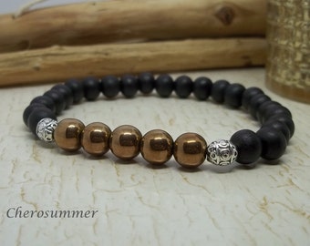 Bracelet wood and glass for men black Topaz