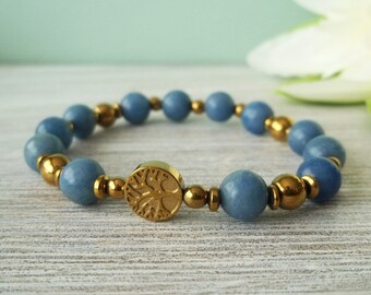 Edelstein Armband Lebensbaum Blauquarz Hämatit