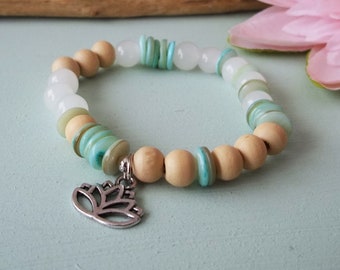 Armband Glas Holz Muschel Lotus Boho
