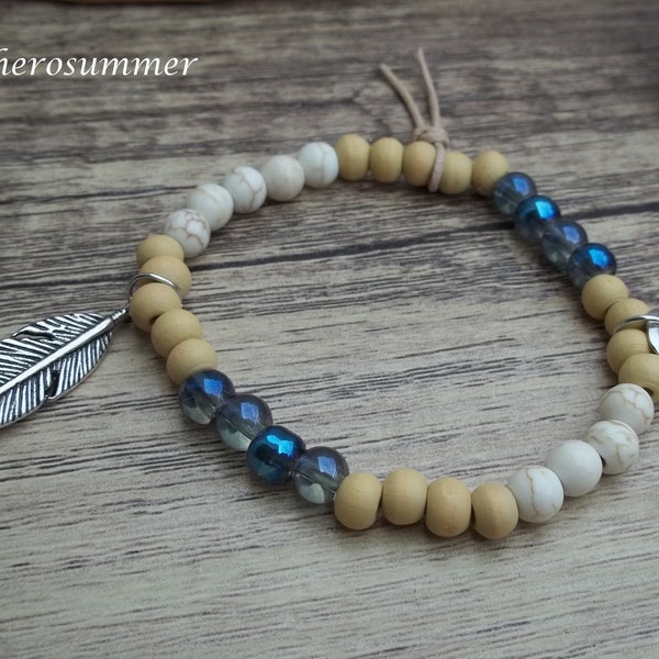 Boho Ethno Armband Blau Cremefarben