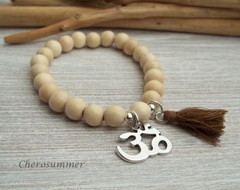 Yoga Armband Holz Ohm-Zeichen Whitewood