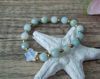 Gemstone Bracelet Opalith Star Amazonite Hematite