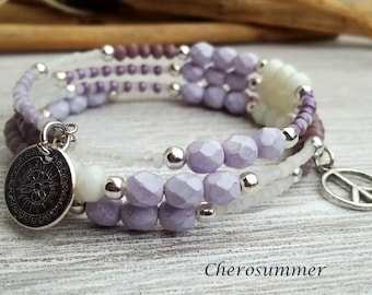 Boho spiral bracelet in purple white