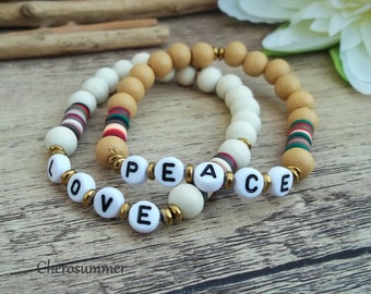 Personalisierbares Buchstaben Armband Name Holz Katsuki Weiß